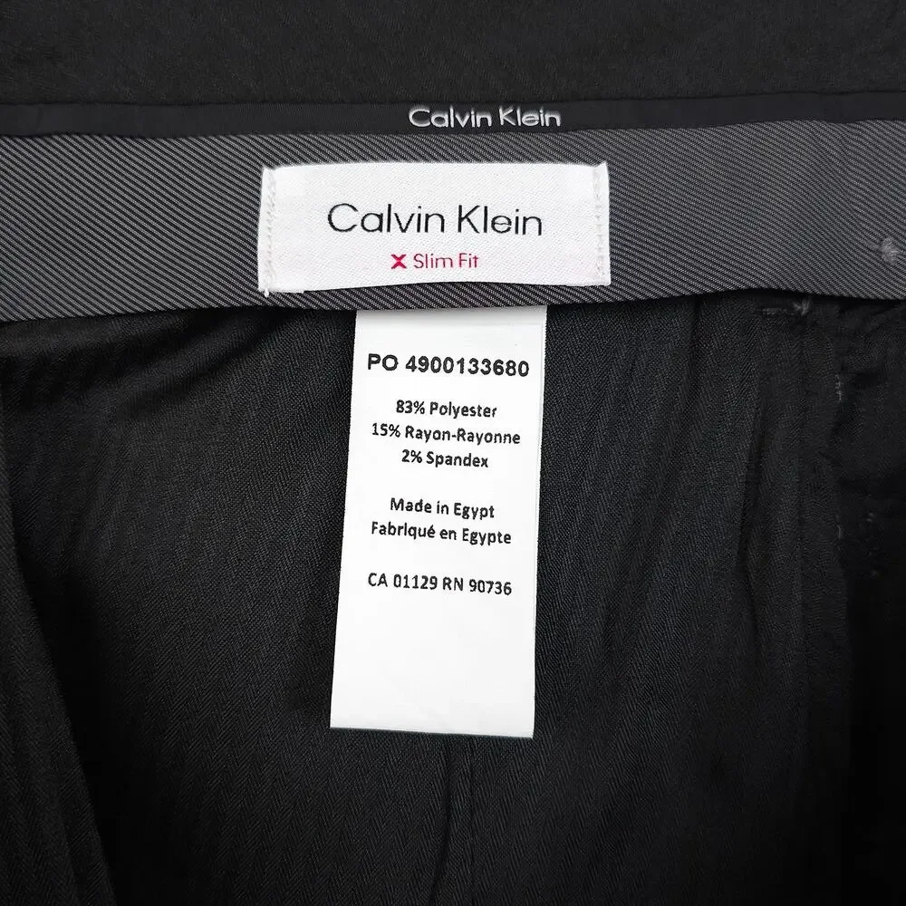Calvin Klein Mens Slim Fit Dress Pants 33x32 Medium Grey Solid Sharkskin Stretch